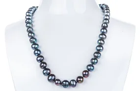 Peacock Blue Off-Round Freshwater Necklace 9-10mm