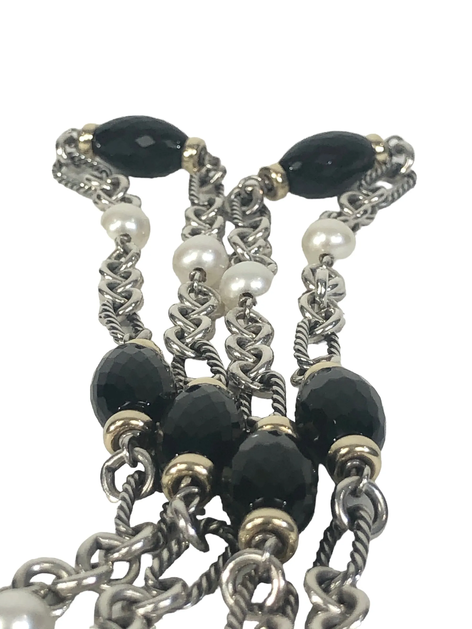 Pearl and Onyx Figaro Station Necklace