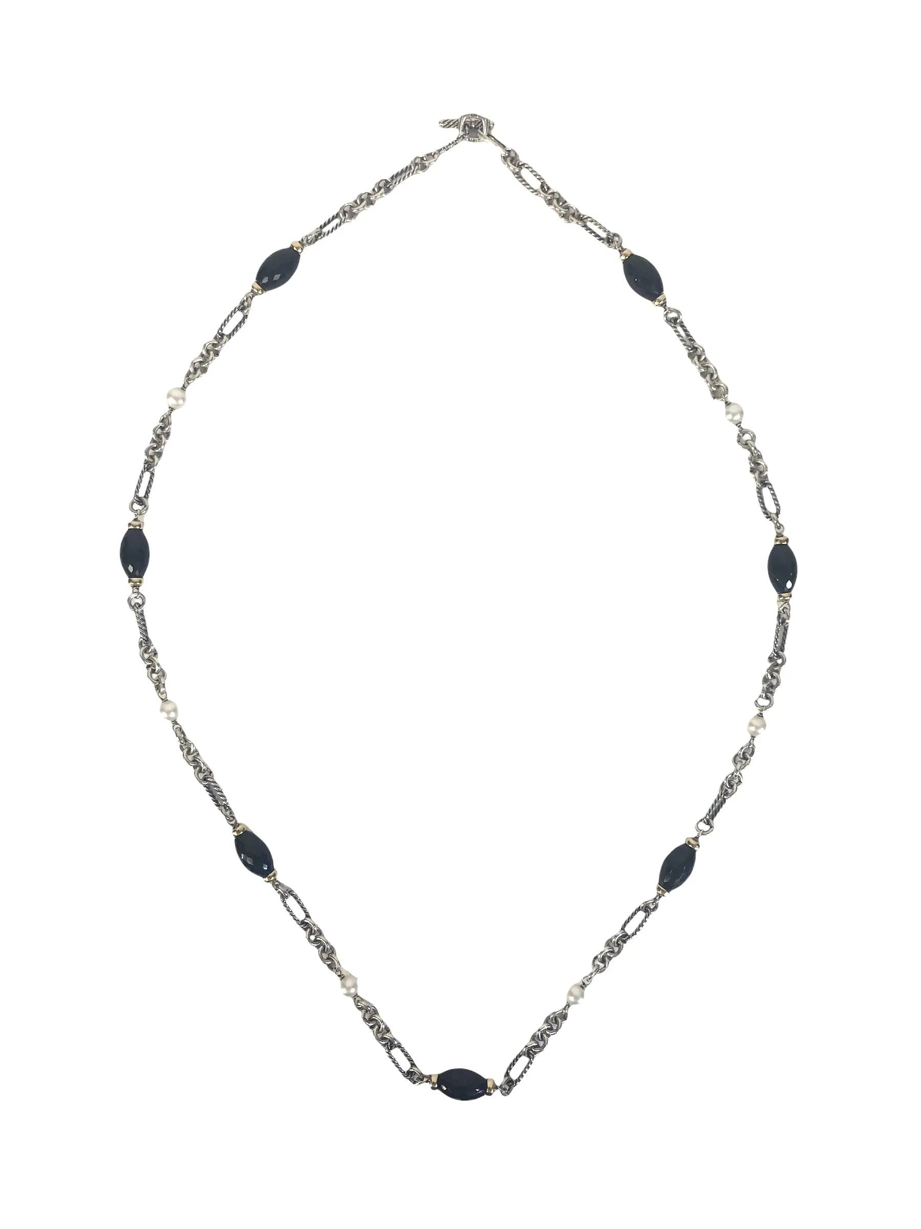 Pearl and Onyx Figaro Station Necklace