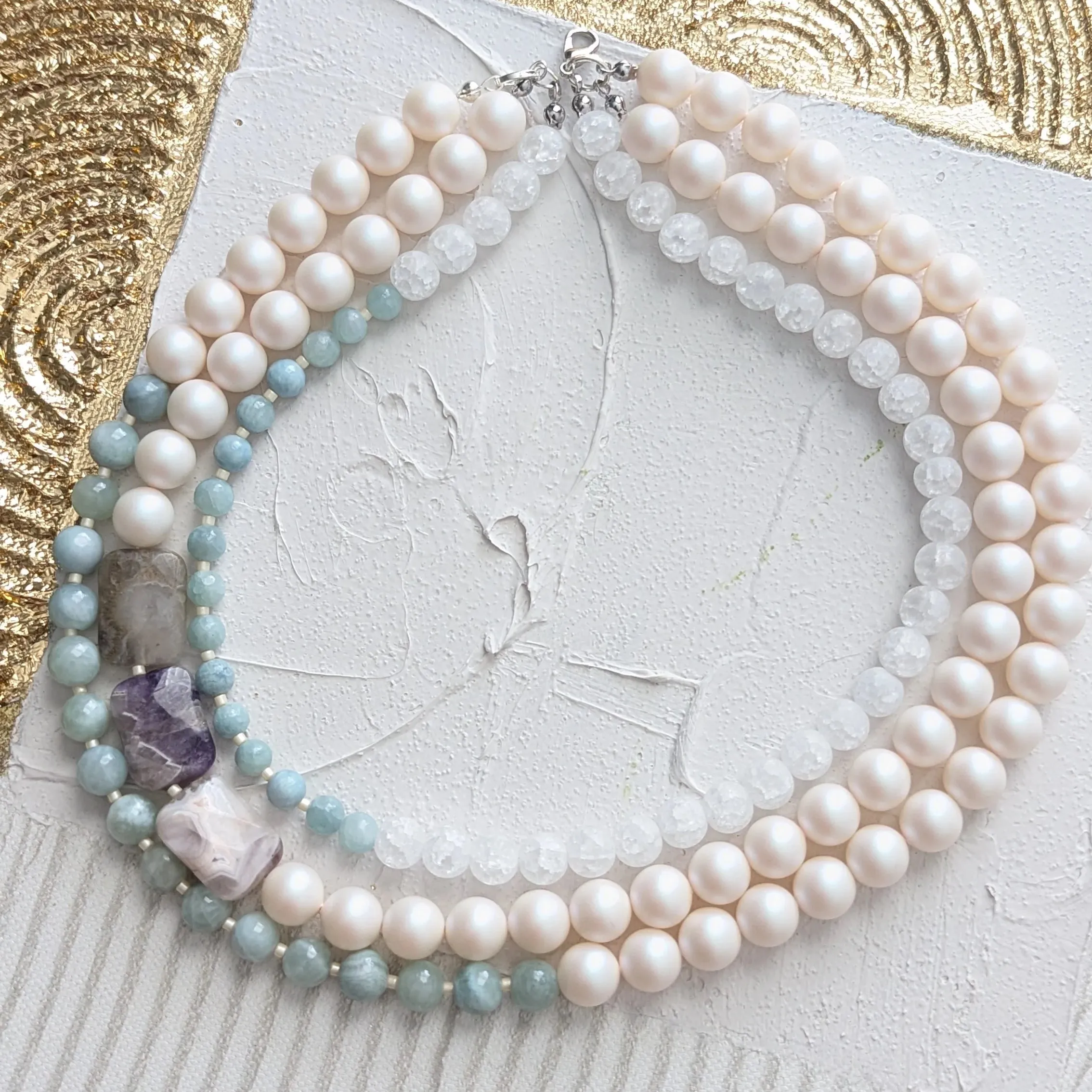 Pearl Layered Necklace with Ice Quartz