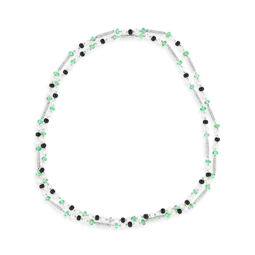 Pearl, Onyx, Emerald & Diamond Necklace