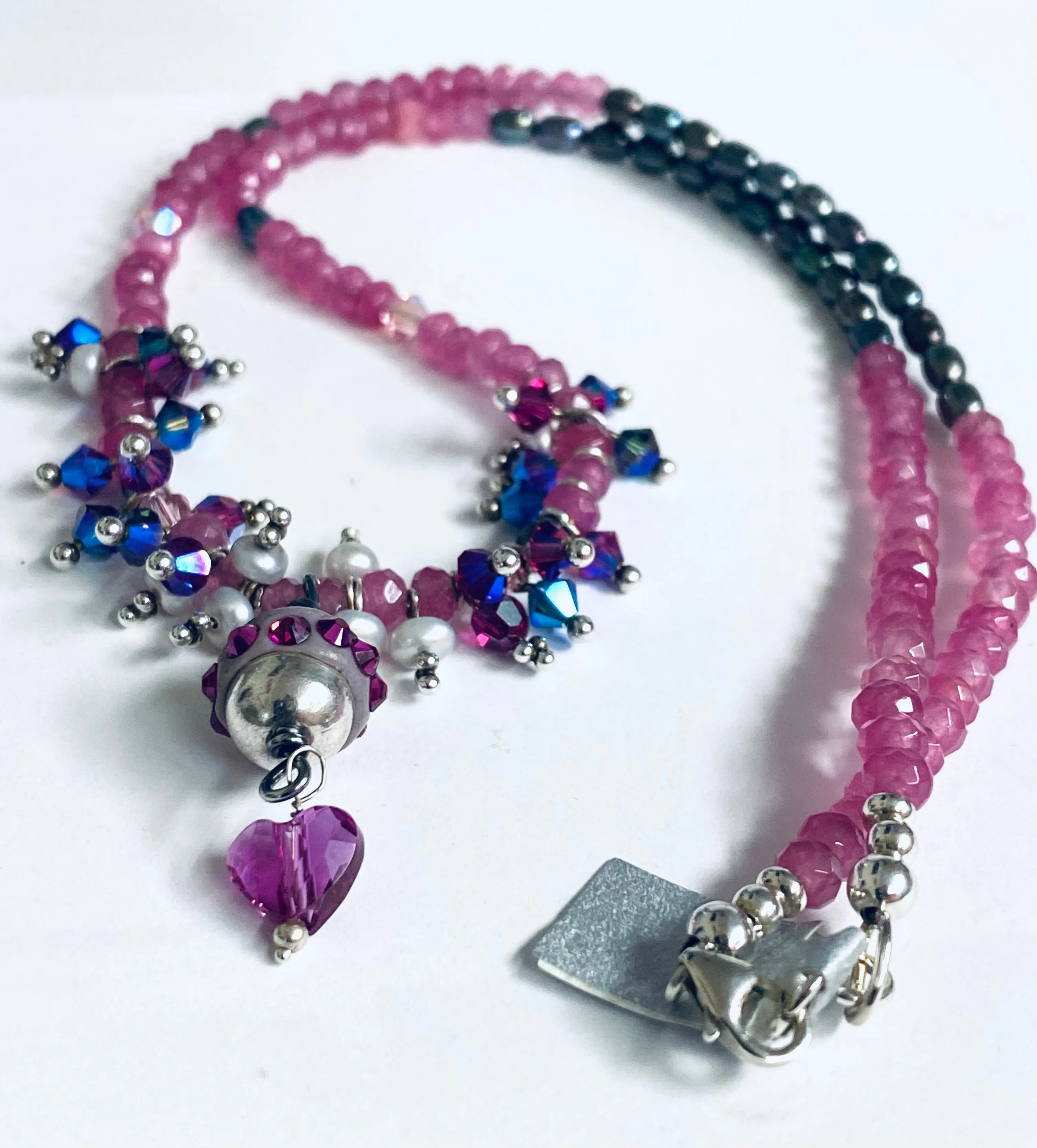 Pink Crystal Necklace , Pink Quartz and Crystal Necklace