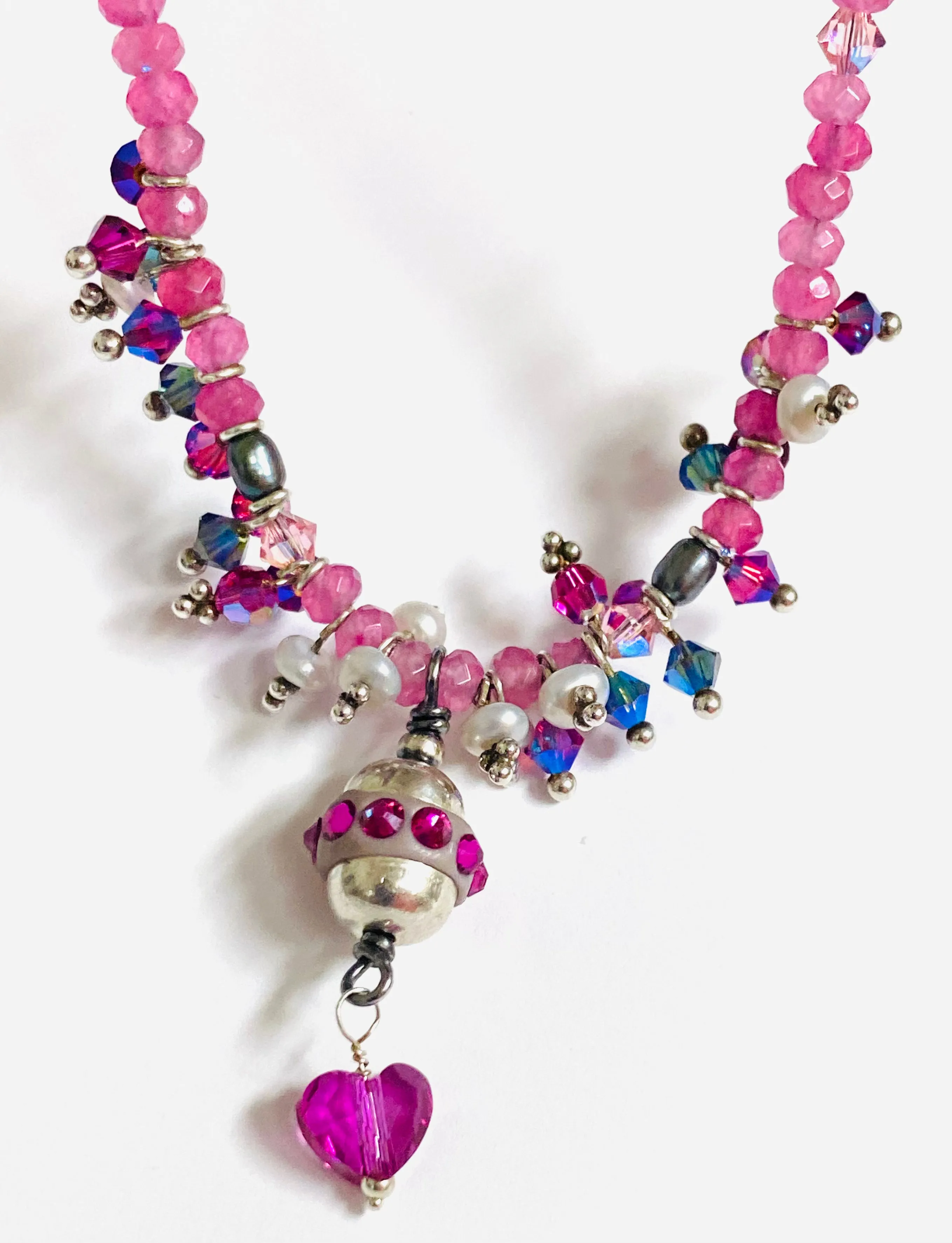 Pink Crystal Necklace , Pink Quartz and Crystal Necklace