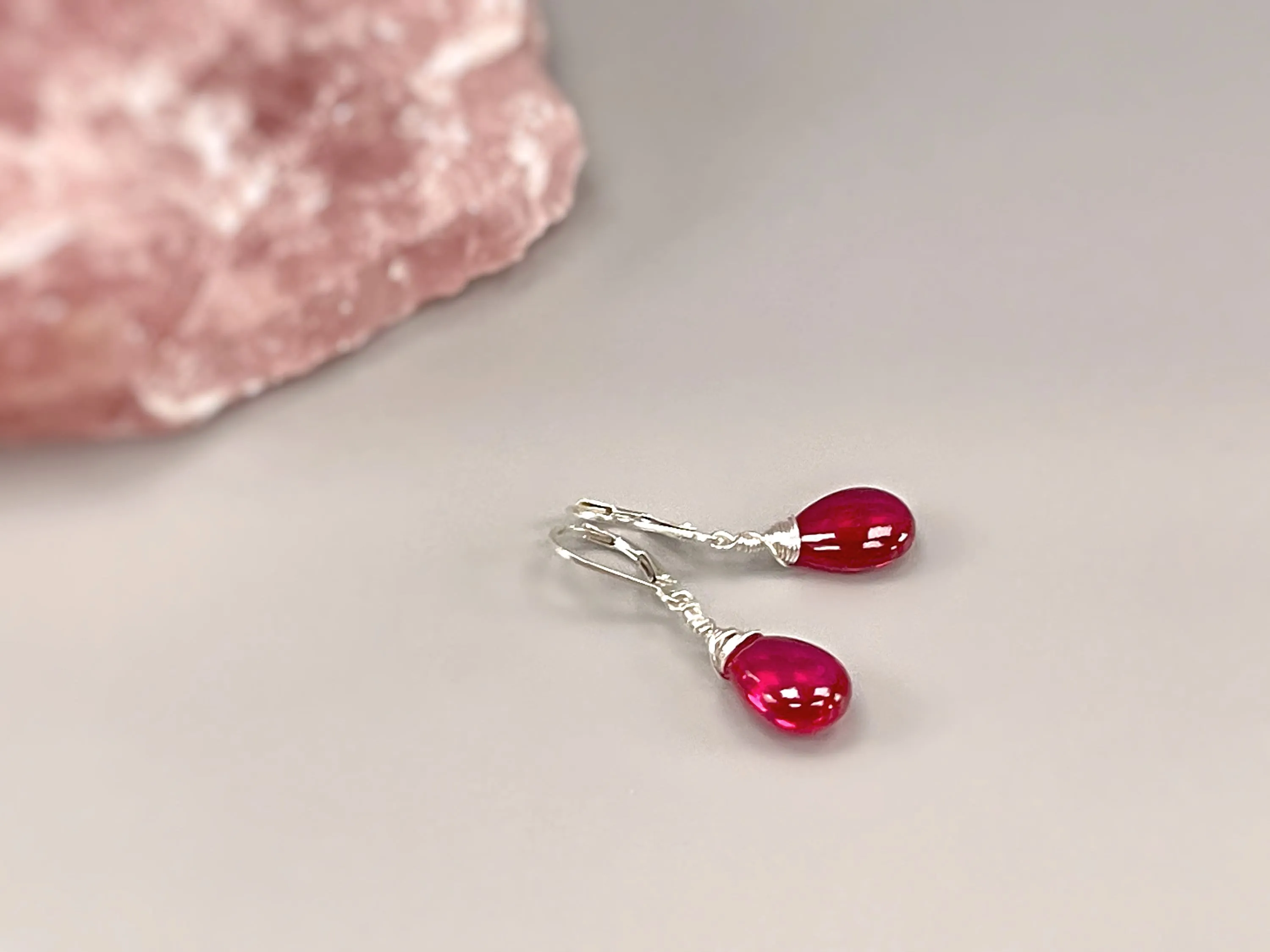 Pink Tourmaline Quartz Earrings Dangle 14k Gold fill, Sterling Silver