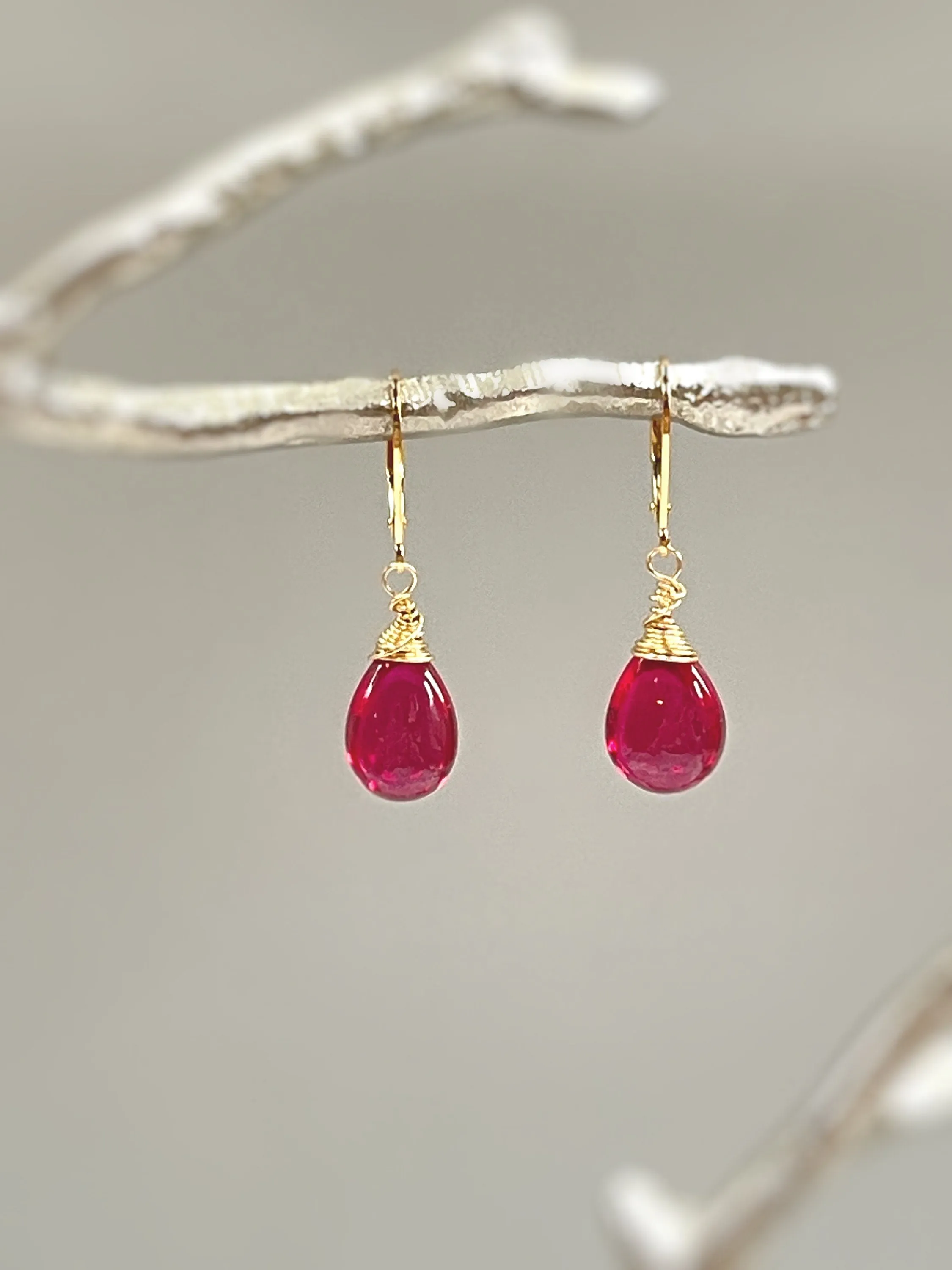 Pink Tourmaline Quartz Earrings Dangle 14k Gold fill, Sterling Silver