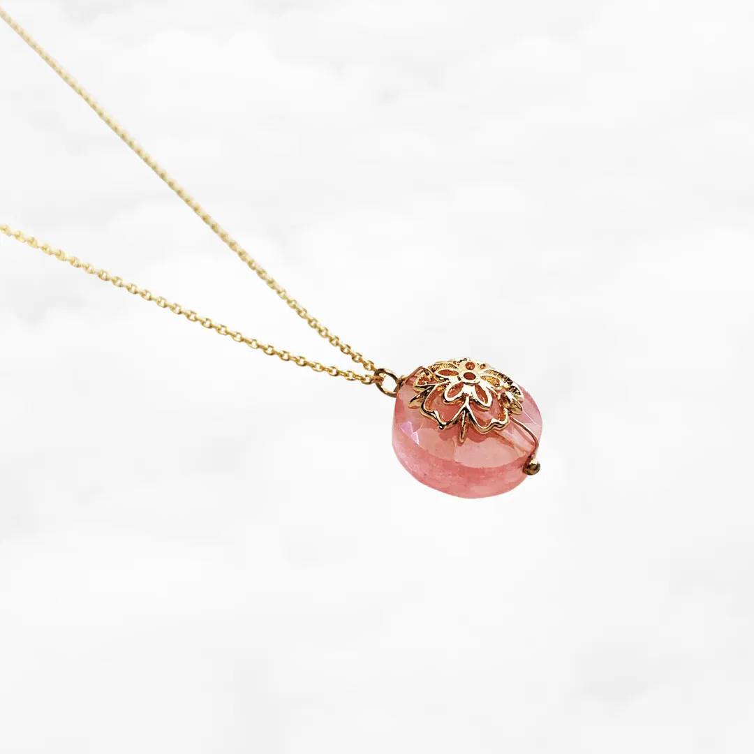 Plum Blossom Cherry Quartz Pendant Necklace