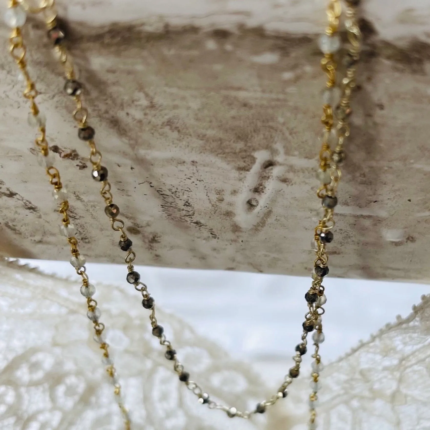 pyrite rosary chain | 24 k gold plated