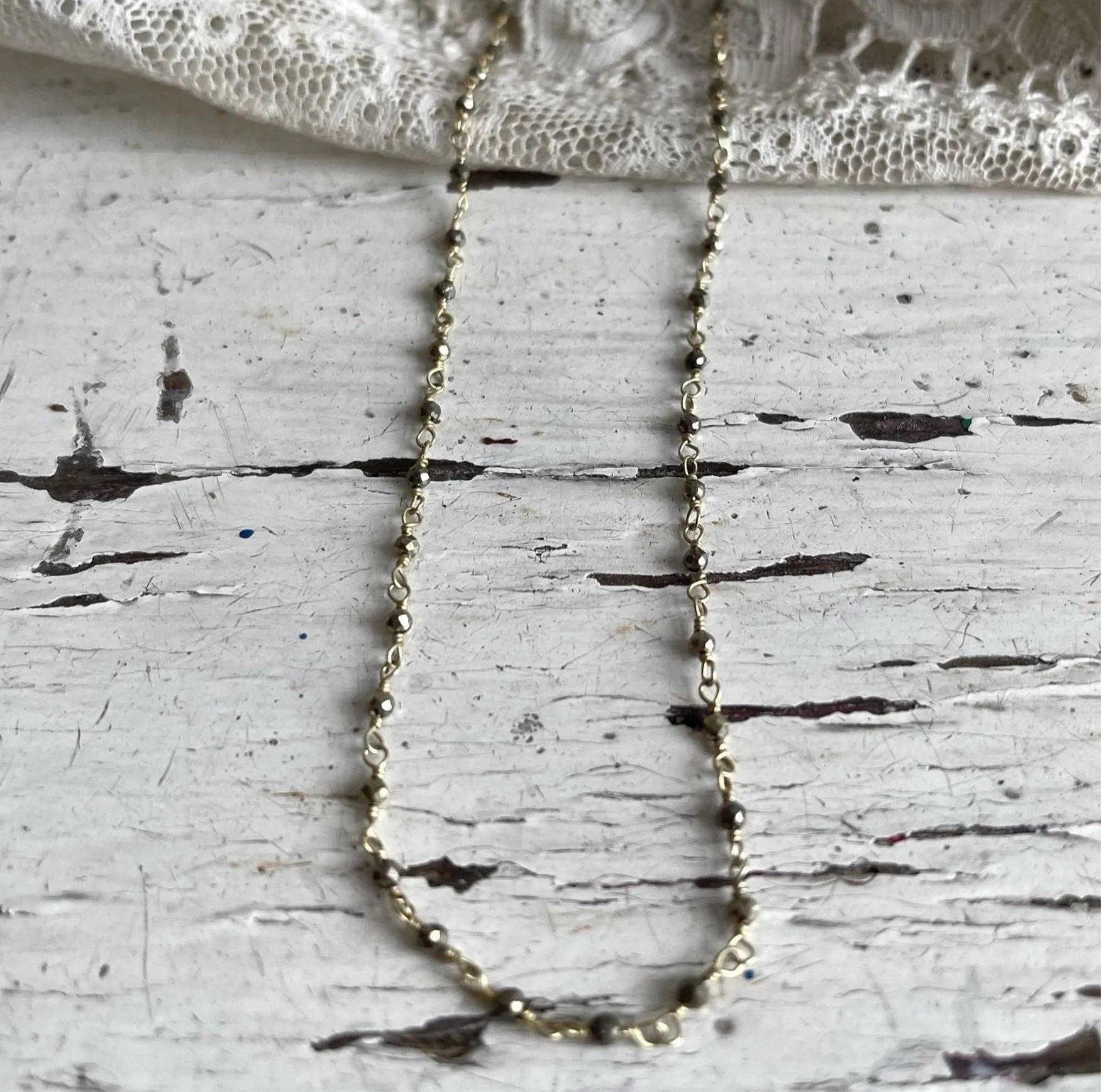 pyrite rosary chain | 24 k gold plated