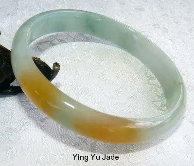 "Fu Lu Shou" Green White "Hong" Red Burmese Jadeite Bangle Bracelet 61 mm (TI1305)