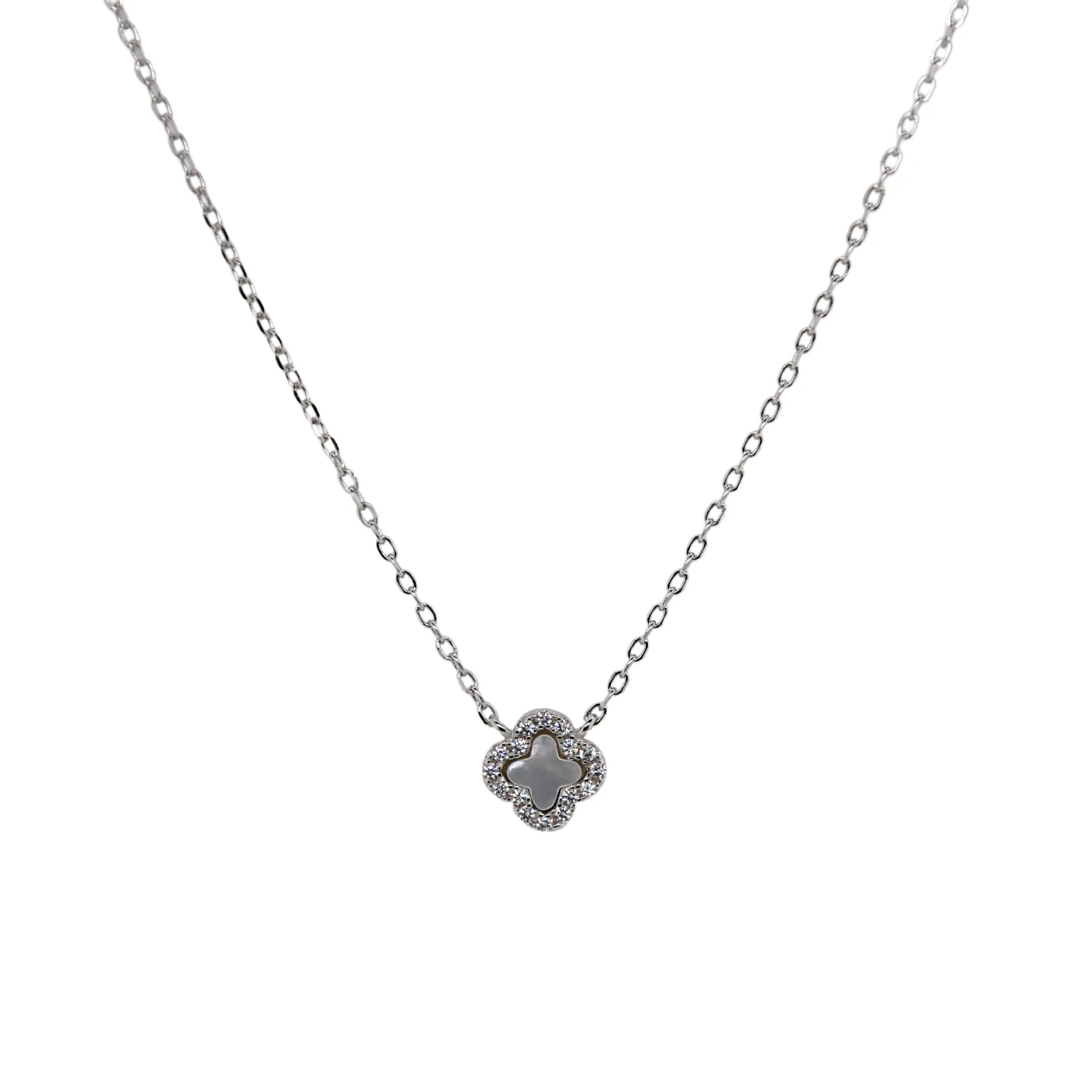 "TINY CLOVER"  MOP CZ Necklace