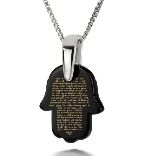 "Traveler’s Prayer", 14k White Gold Necklace, Onyx