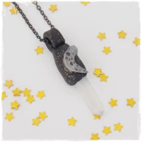 Raw Quartz Crescent Moon Necklace