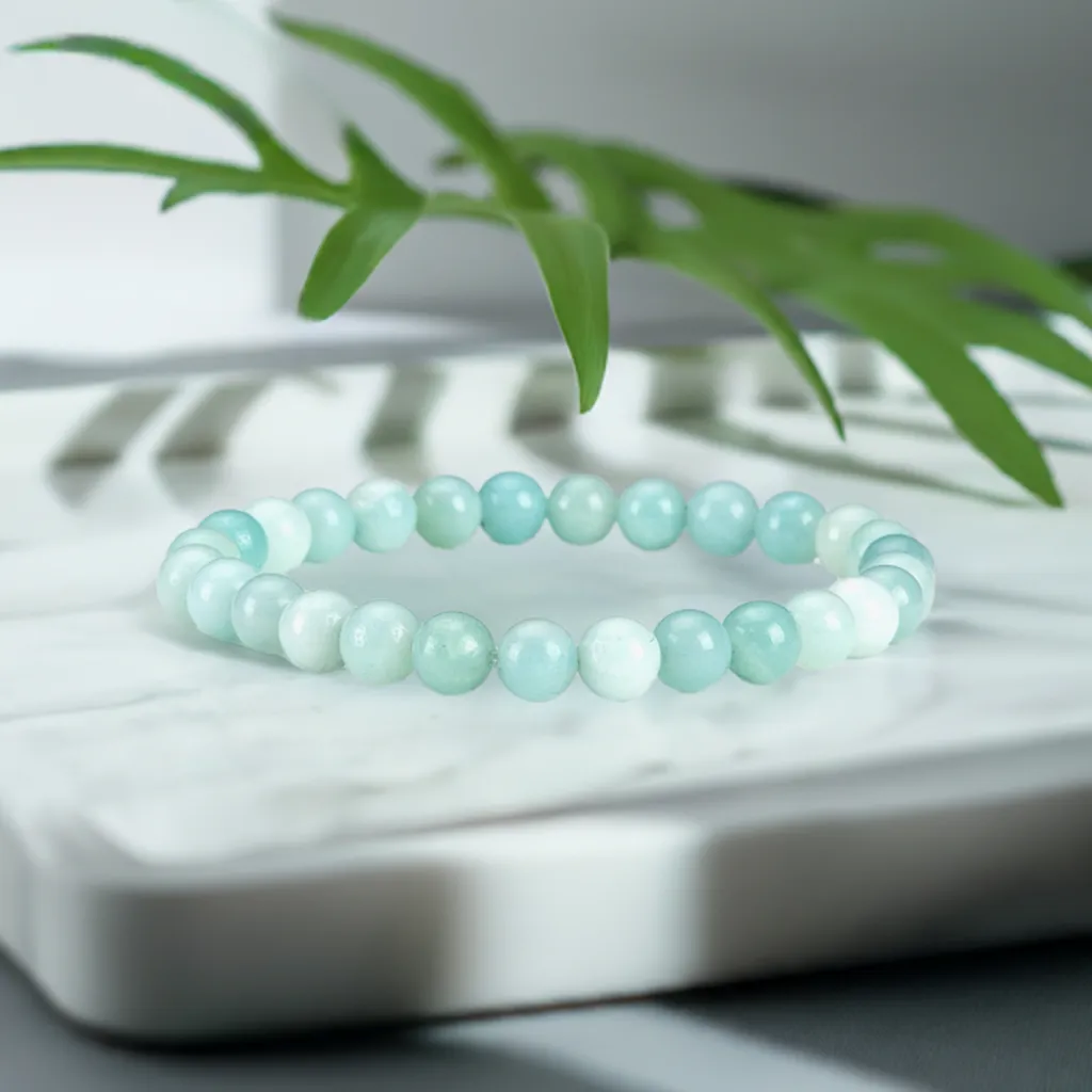 Real Amazonite Beaded Elastic Bracelet – Healing Crystal Jewelry for Women