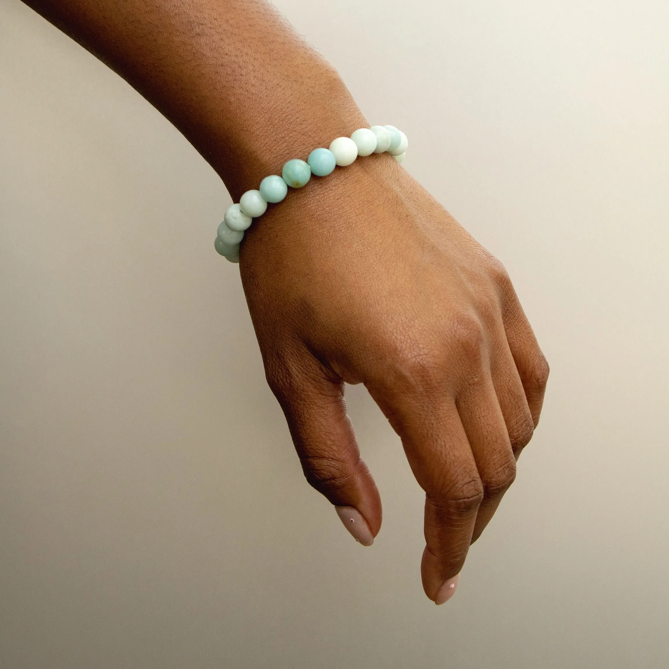 Real Amazonite Beaded Elastic Bracelet – Healing Crystal Jewelry for Women