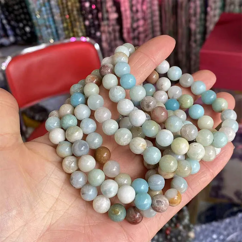 Real Amazonite Beaded Elastic Bracelet – Healing Crystal Jewelry for Women