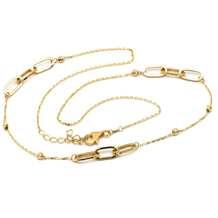 Real Gold Bigger Paper Clip With Beads Balls Choker Necklace 6872 N1341