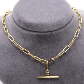 Real Gold Paper Clip With Rod Bar Necklace 1862 (40 CM) N1443