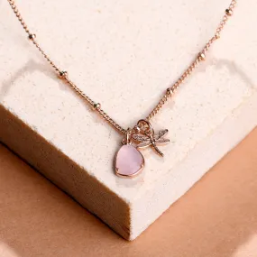 Real Gold Plated Rose gold Dragonfly & Rose Quartz Pendant