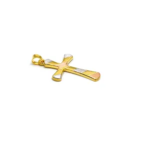 Real Gold Three-Tone Textured and Plain Cross Pendant 1926/12 P 1924