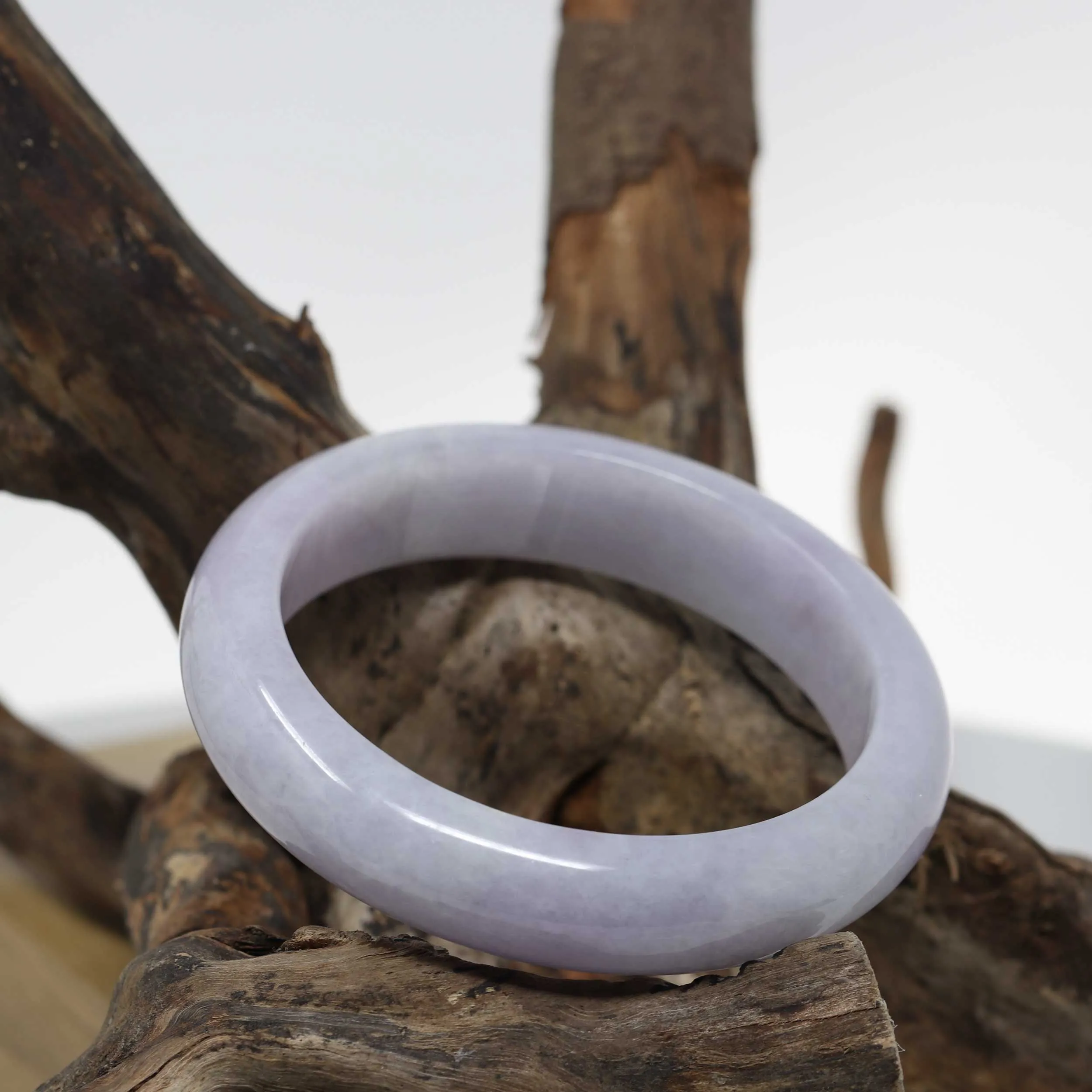 RealJade® "Classic Bangle" Genuine Burmese Lavender Jadeite Jade Bangle Bracelet (58.36mm) #522