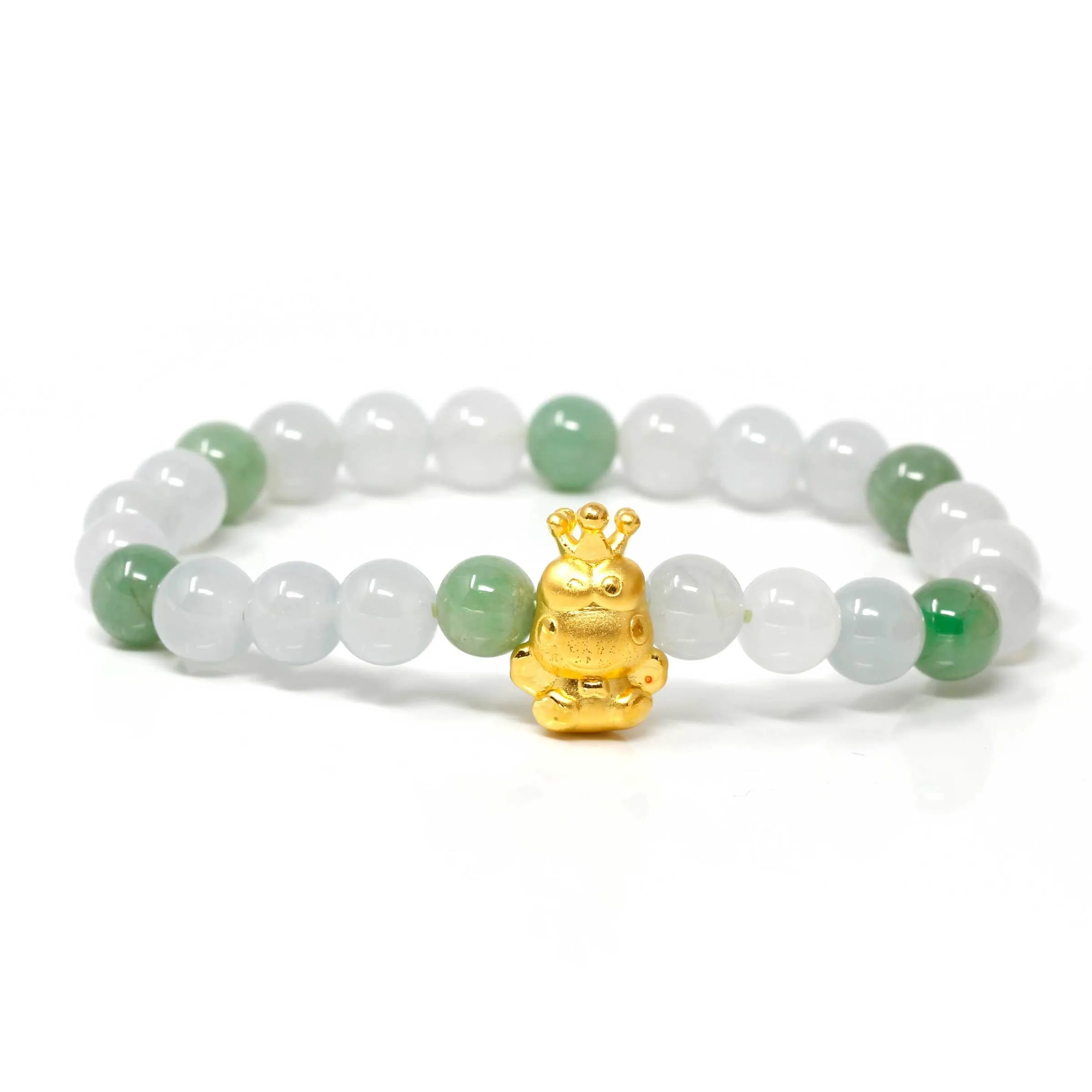 RealJade® "Frog Prince" Genuine High-quality Jade Jadeite Bracelet Bangle with 24k Yellow Gold Frog Charm #420