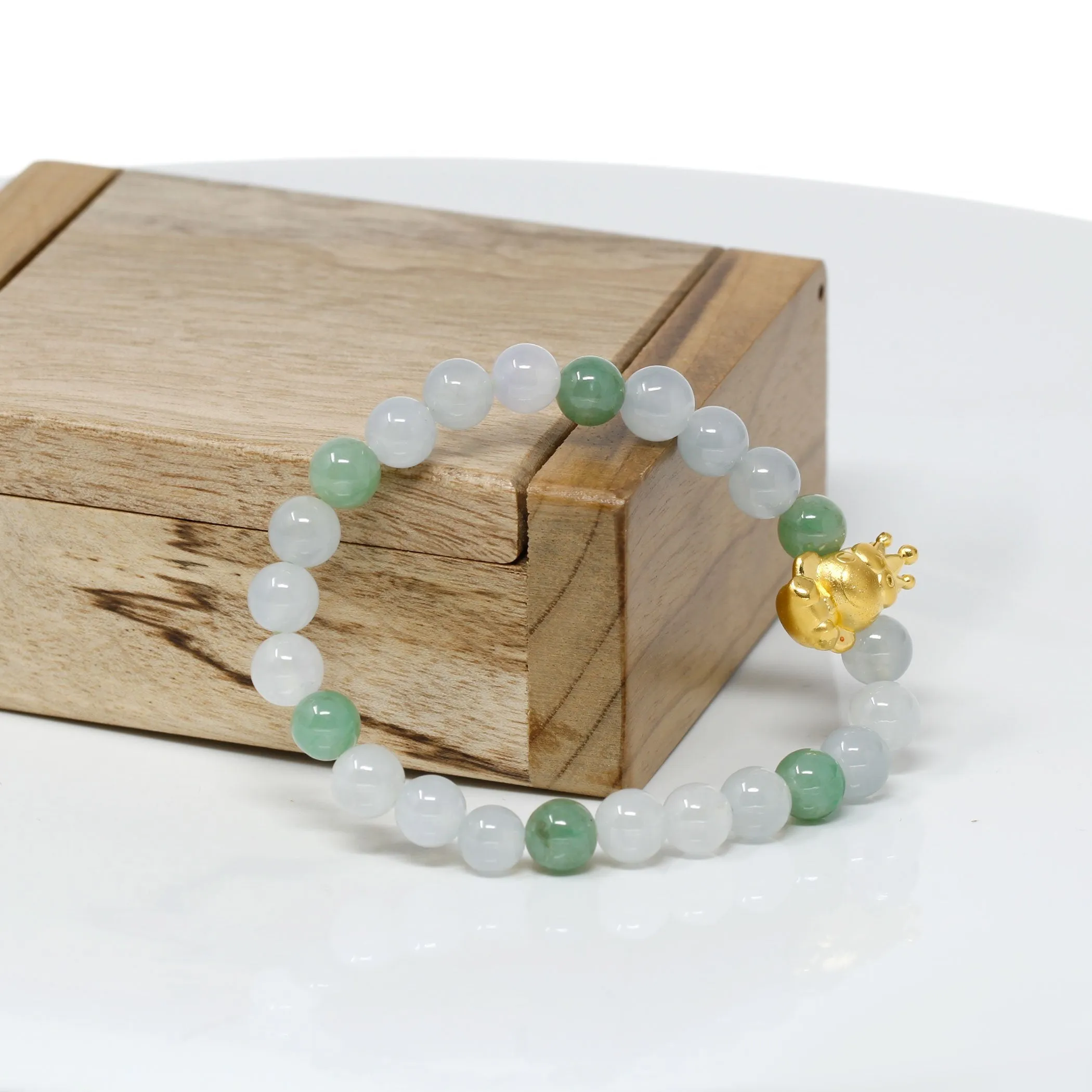 RealJade® "Frog Prince" Genuine High-quality Jade Jadeite Bracelet Bangle with 24k Yellow Gold Frog Charm #420