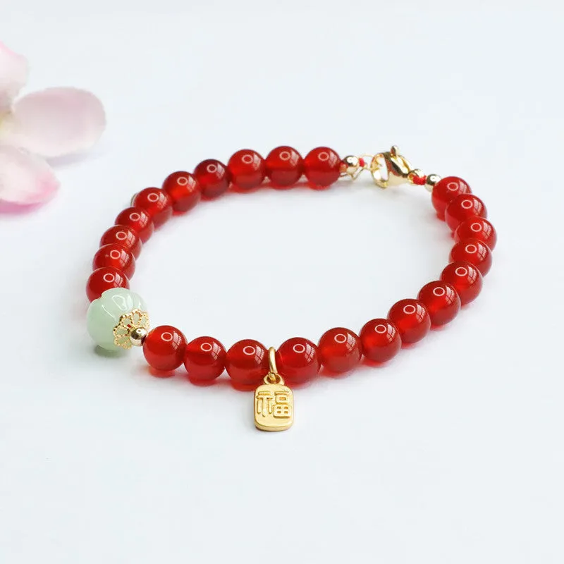 Red Agate and Jade Fortune's Favor Sterling Silver Bracelet