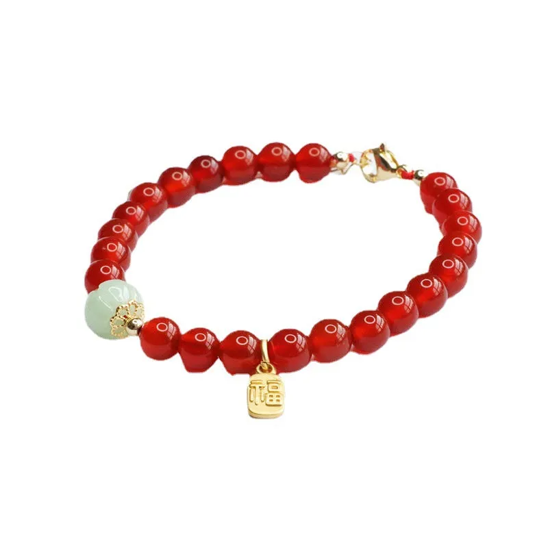 Red Agate and Jade Fortune's Favor Sterling Silver Bracelet