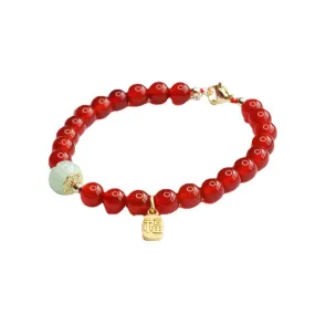 Red Agate and Jade Fortune's Favor Sterling Silver Bracelet