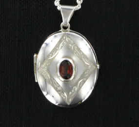 Red Garnet Oval Locket & 18" Curb Chain