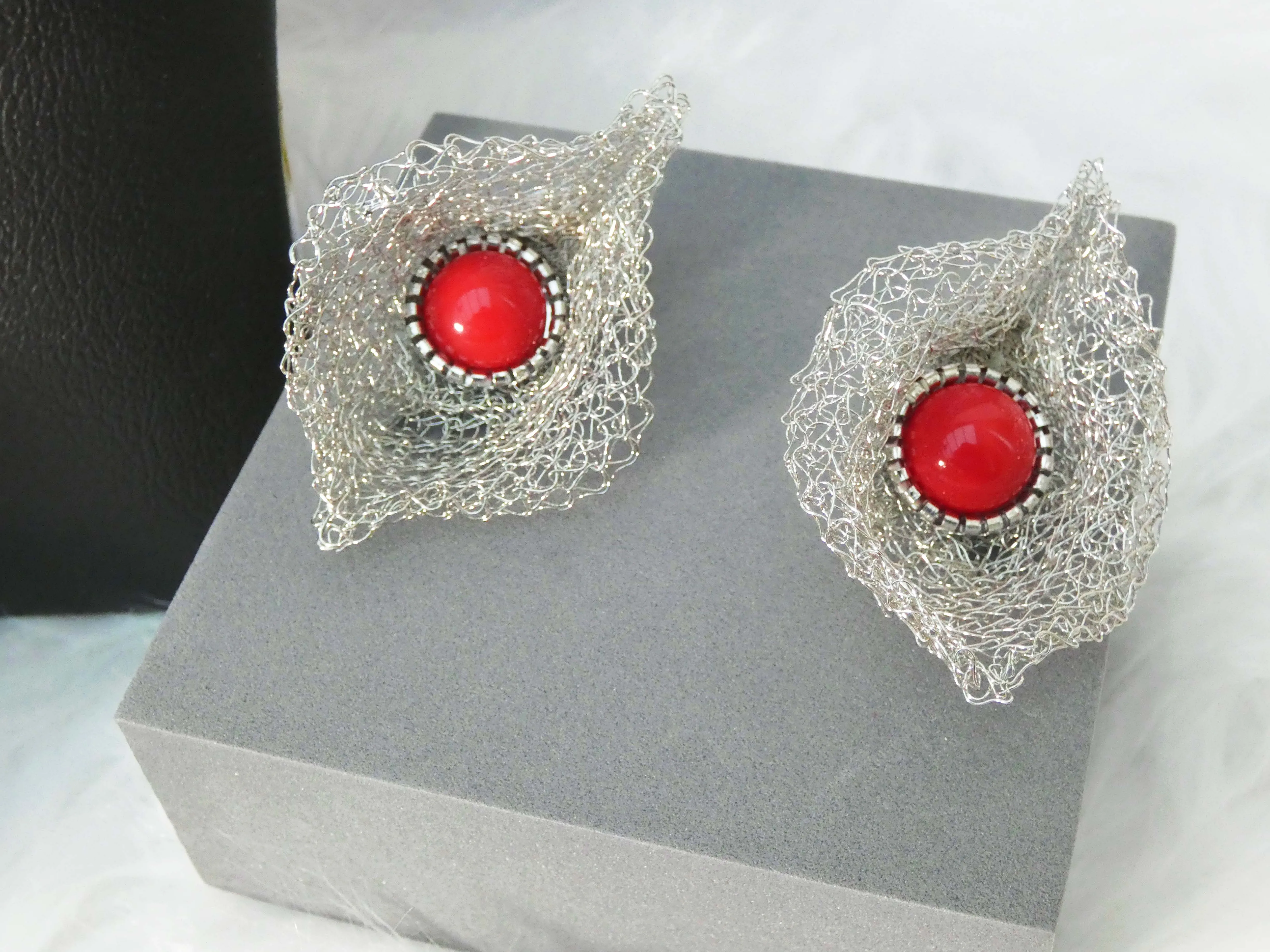 Red Silver Mesh Silver Wedding Party Necklace Jewellery Set