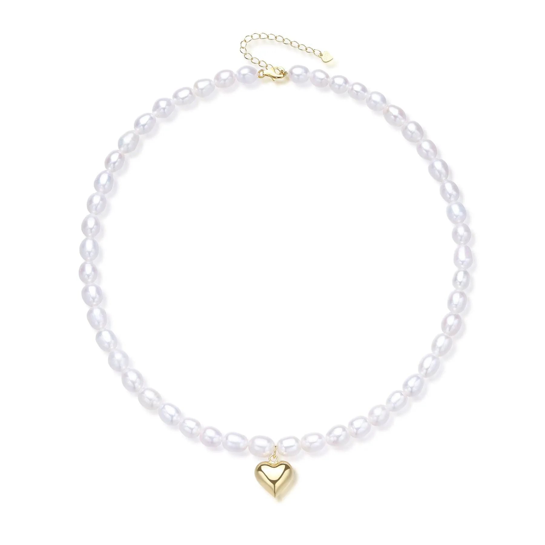 Rice Pearl Necklace with Heart Pendant