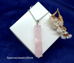 Rose quartz crystal pendant necklace Rainbow pink quartz jewelry Healing crystal pendant Personalized gift for her Large rose quartz pendant