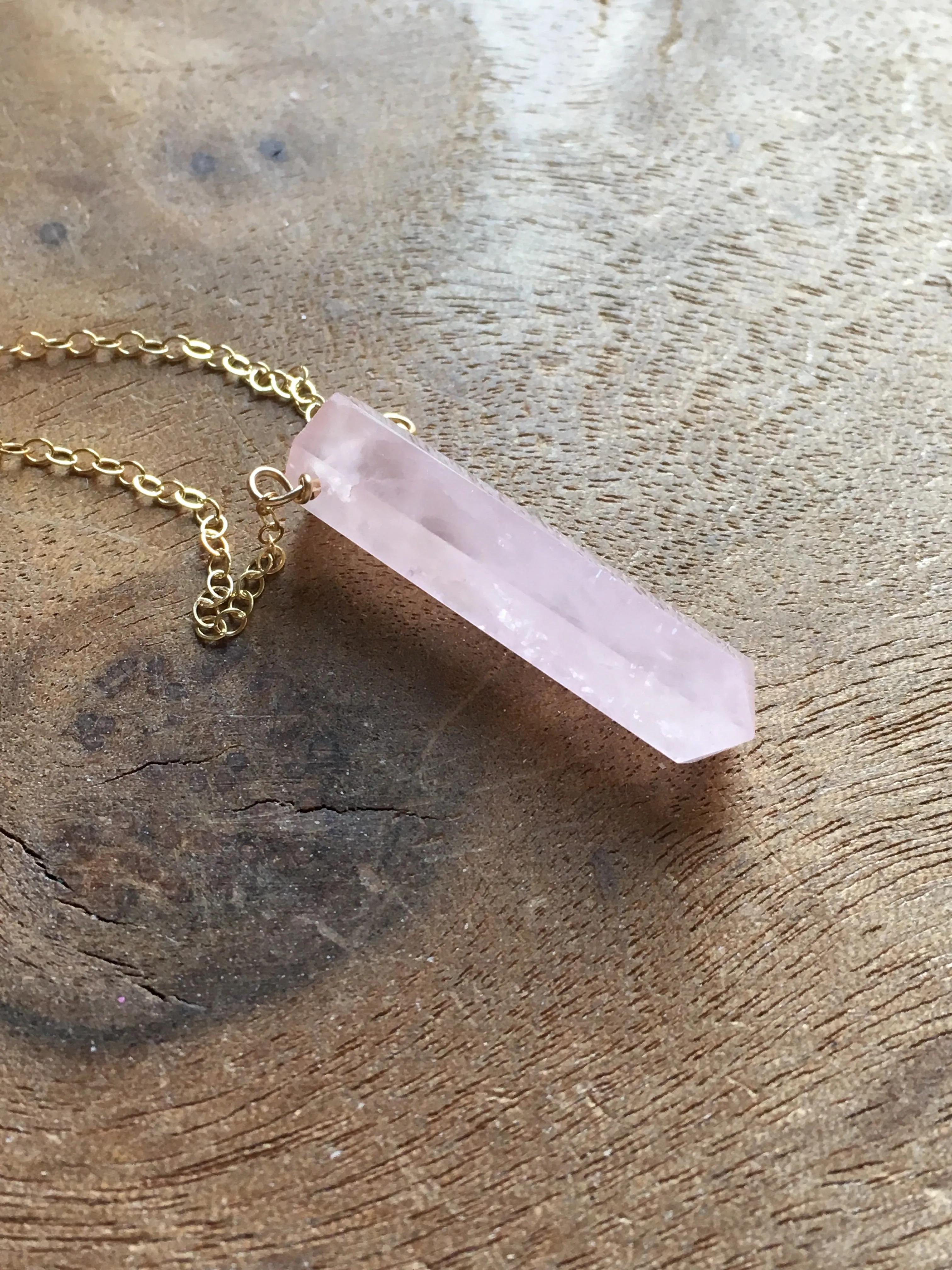 Rose Quartz Crystal Point  Healing Necklace Silver or Gold Filled