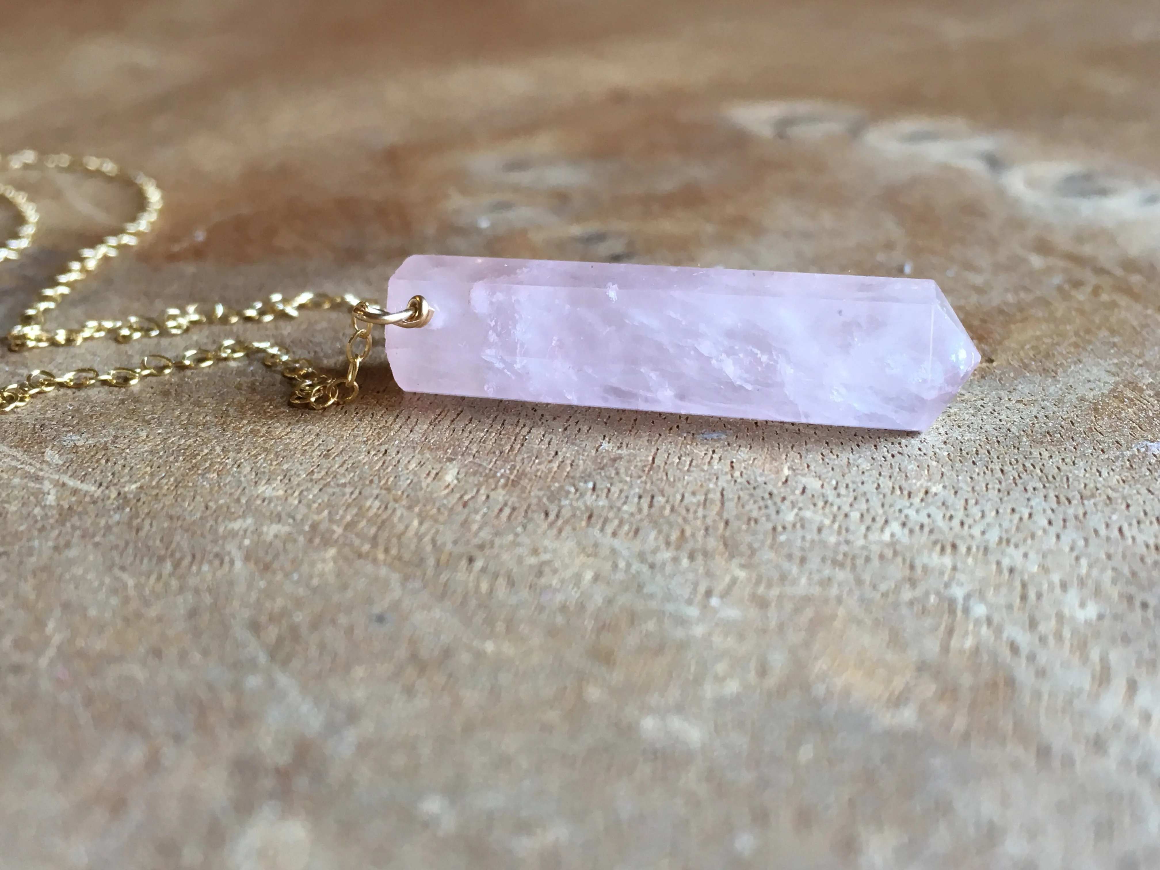 Rose Quartz Crystal Point  Healing Necklace Silver or Gold Filled