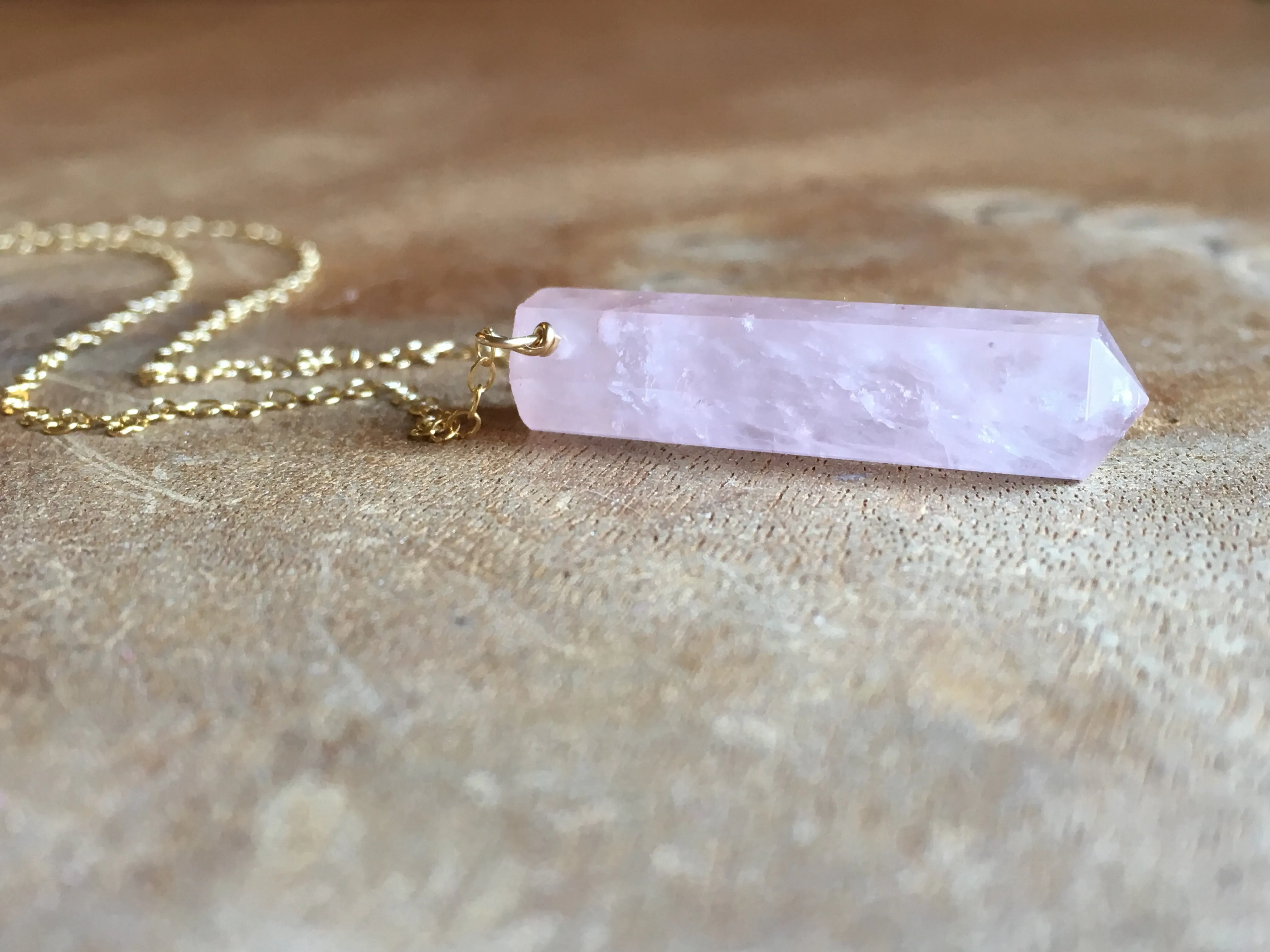 Rose Quartz Crystal Point  Healing Necklace Silver or Gold Filled