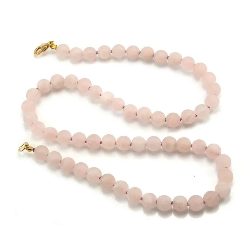 Rose Quartz Matte Necklace with Gold Filled Trigger Clasp