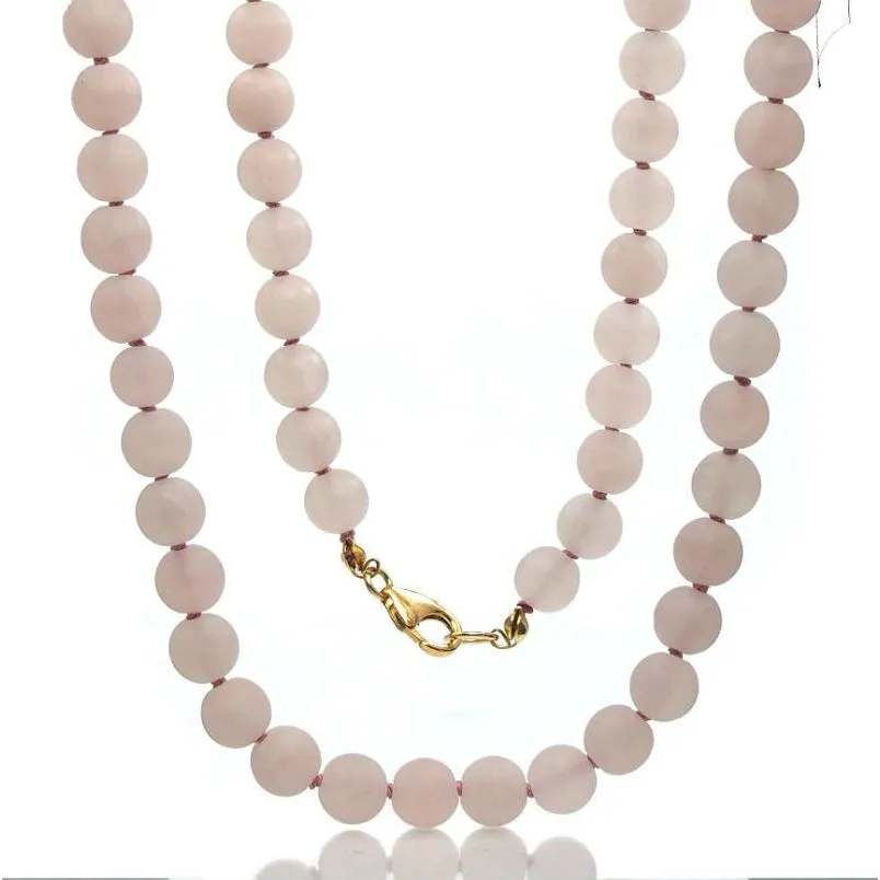 Rose Quartz Matte Necklace with Gold Filled Trigger Clasp