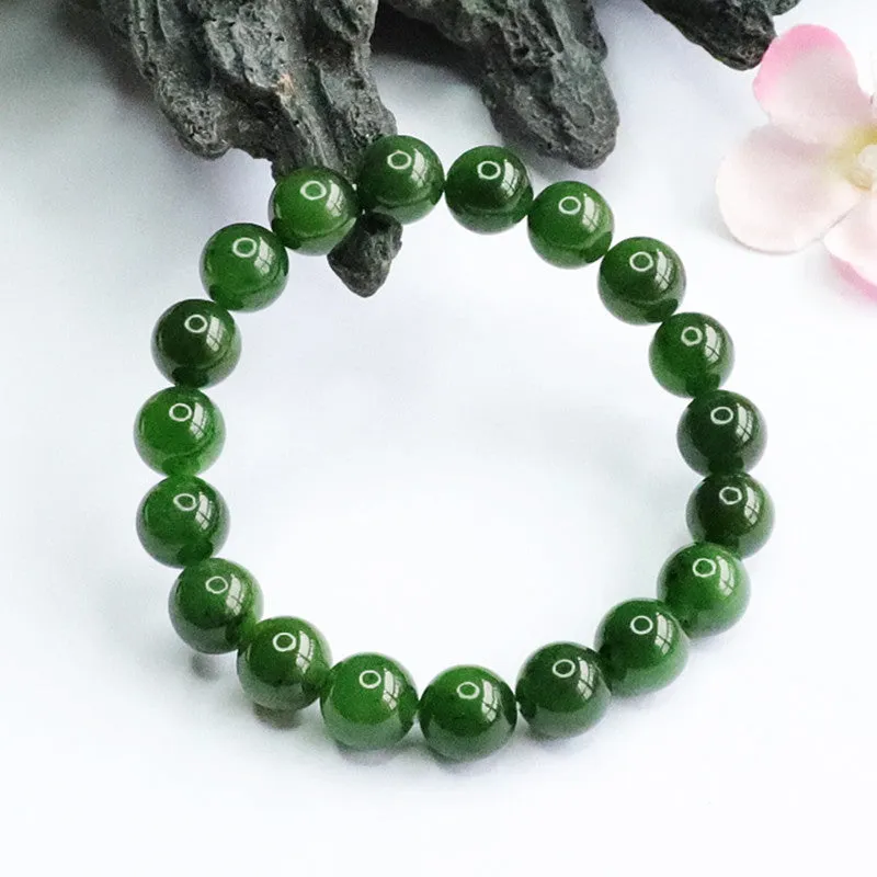 Russian Spinach Green Jade Bracelet - Sterling Silver Fortune's Favor Collection