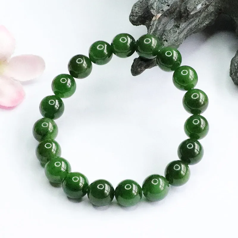 Russian Spinach Green Jade Bracelet - Sterling Silver Fortune's Favor Collection