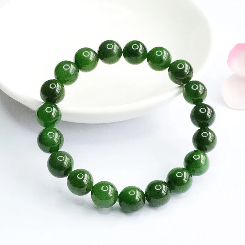 Russian Spinach Green Jade Bracelet - Sterling Silver Fortune's Favor Collection