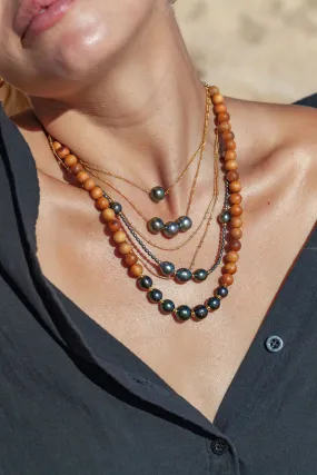 Seven Tahitian Pearl Sandalwood Necklace - Moana