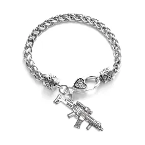 Silver Assault Rifle Charm Braided Bracelet