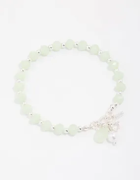 Silver Green Beaded & Pearl Bracelet