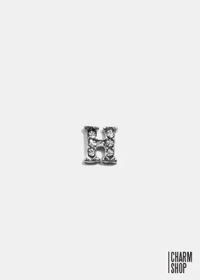 Silver H Initial With Rhinestones Locket Charm