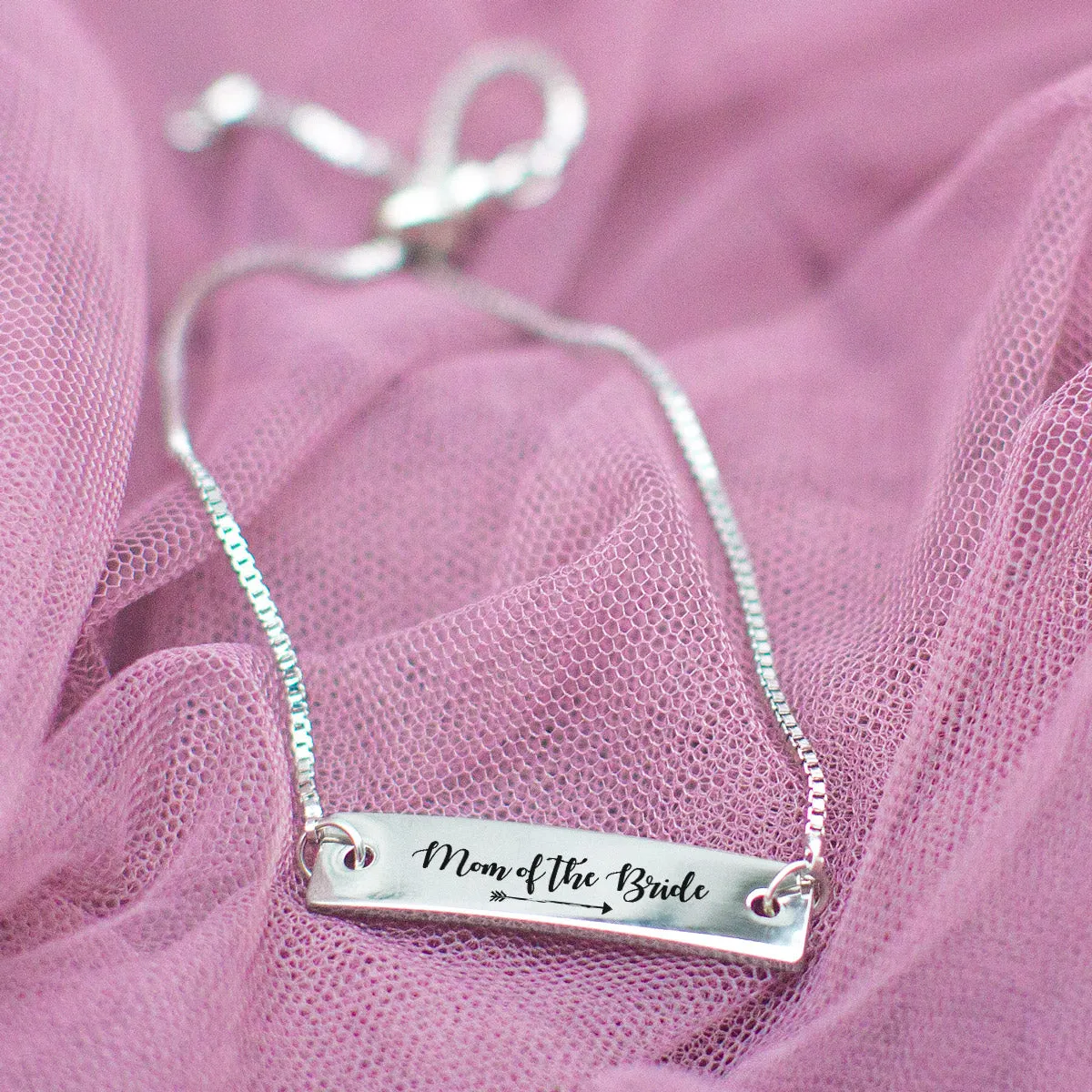 Silver Mom of the Bride Adjustable Bar Bracelet