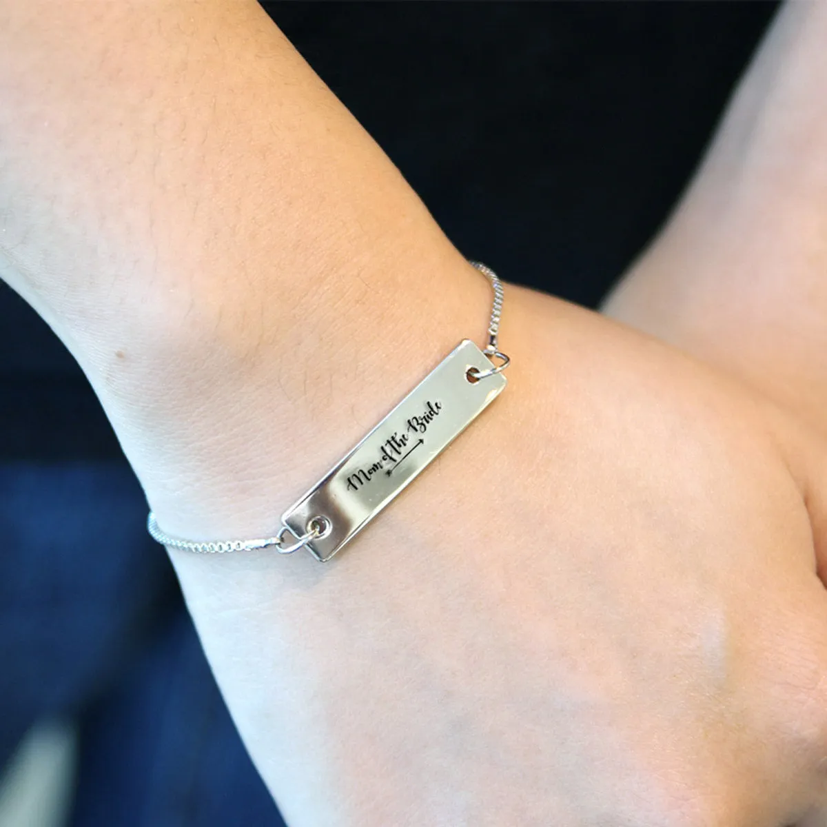 Silver Mom of the Bride Adjustable Bar Bracelet