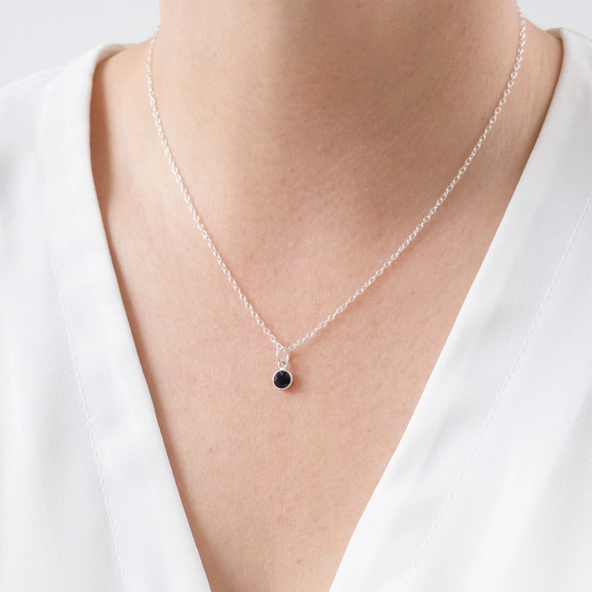 Silver Onyx December Birthstone Necklace