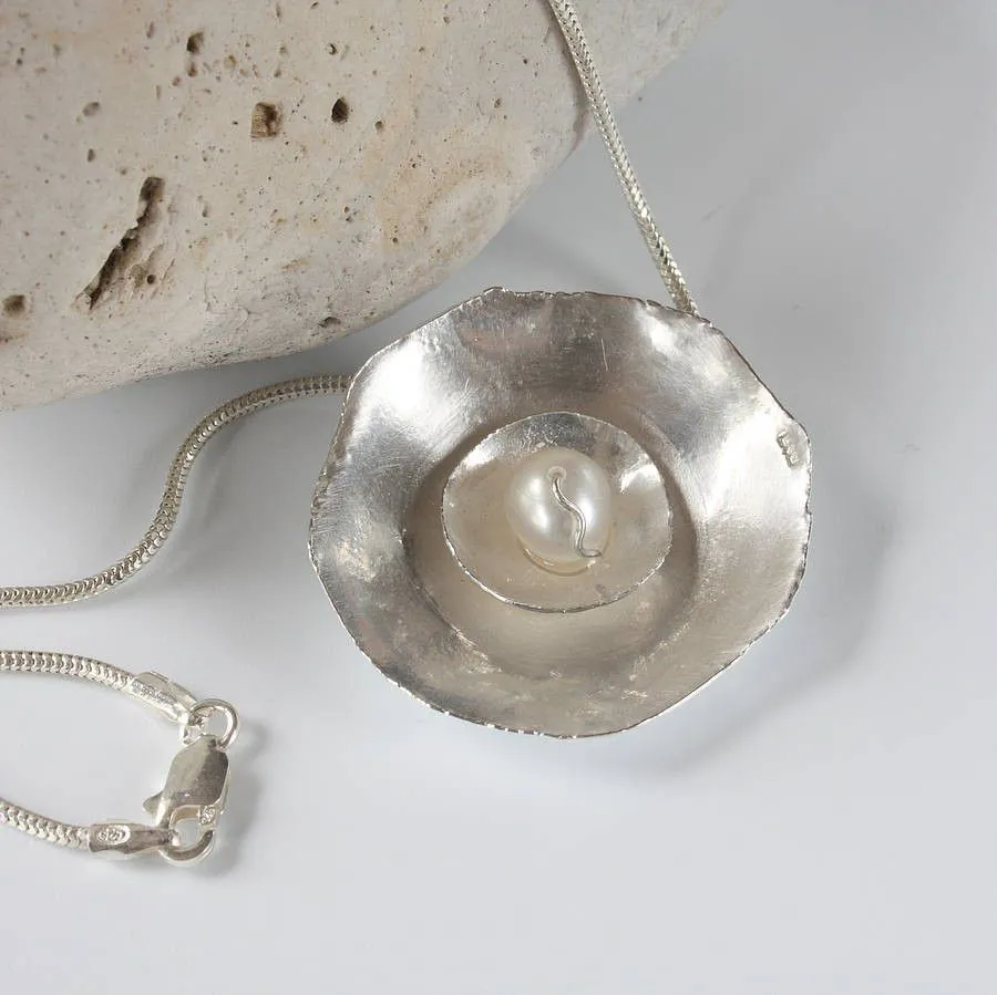 Silver Sea Flower Pendant with Freshwater Pearl