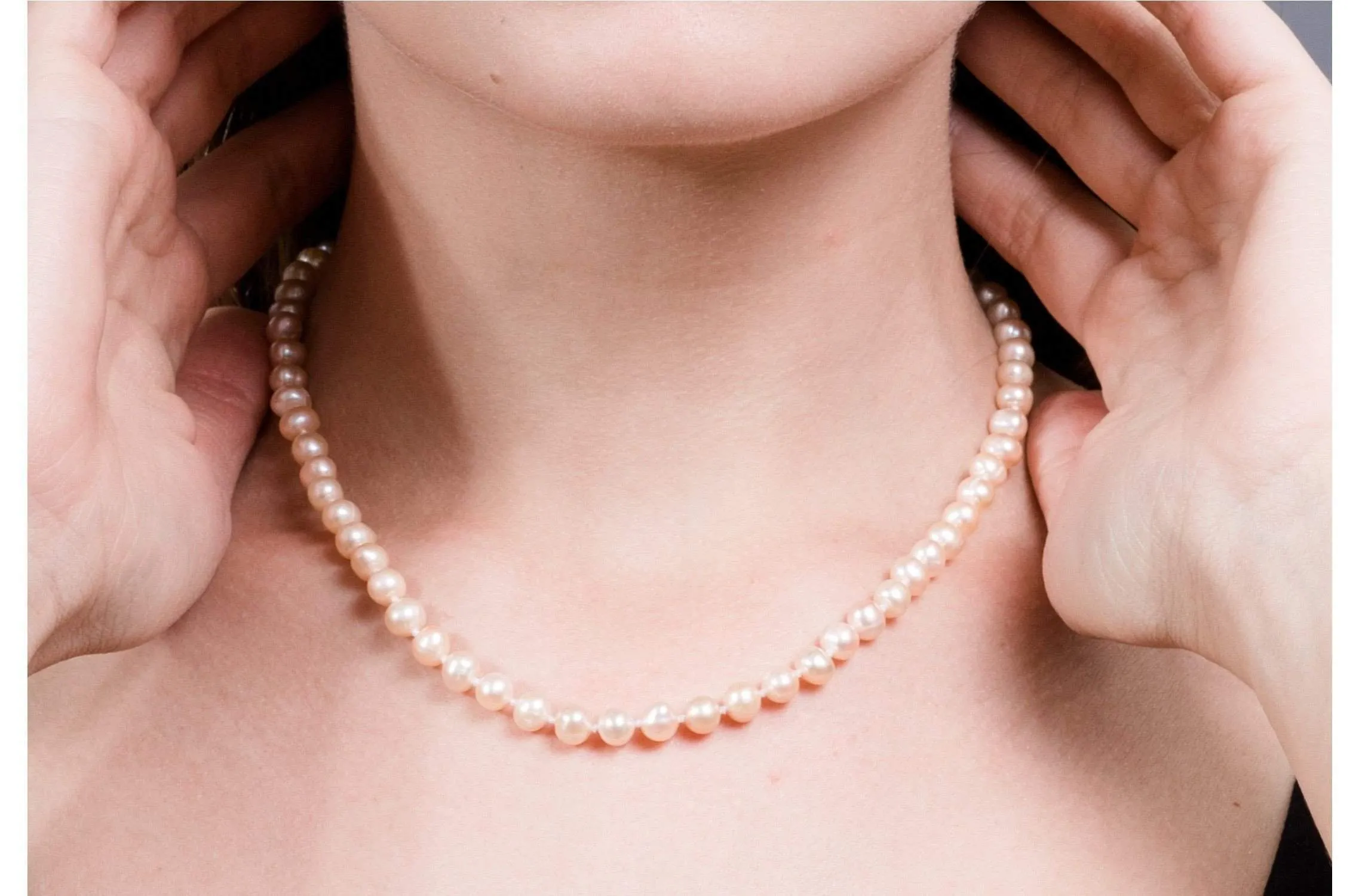 Single Strand Peach Fashion Pearl Necklace 6 mm